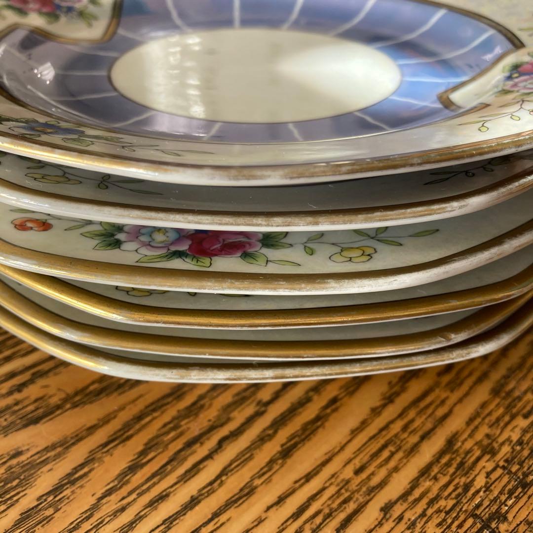 オールドノリタケ プレート ハンドペイント1918年八角形 花柄装飾 6枚