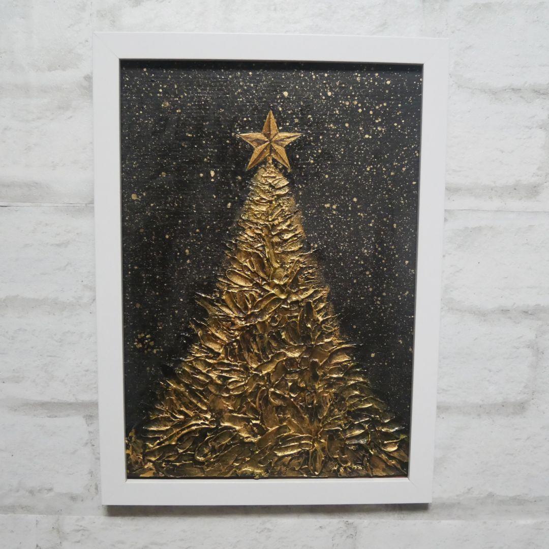 油絵 油彩 油彩画 絵画【黄金クリスマスツリー】