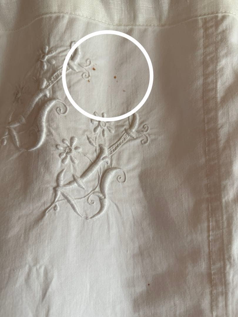 ナチュラルリネンカーテンஐ⋆*フランスアンティークモノグラム・ホワイト