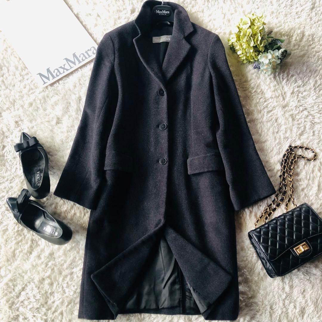 美品✨マックスマーラ ロングコート 柔らかウール 女優襟 銀タグ グレー 36