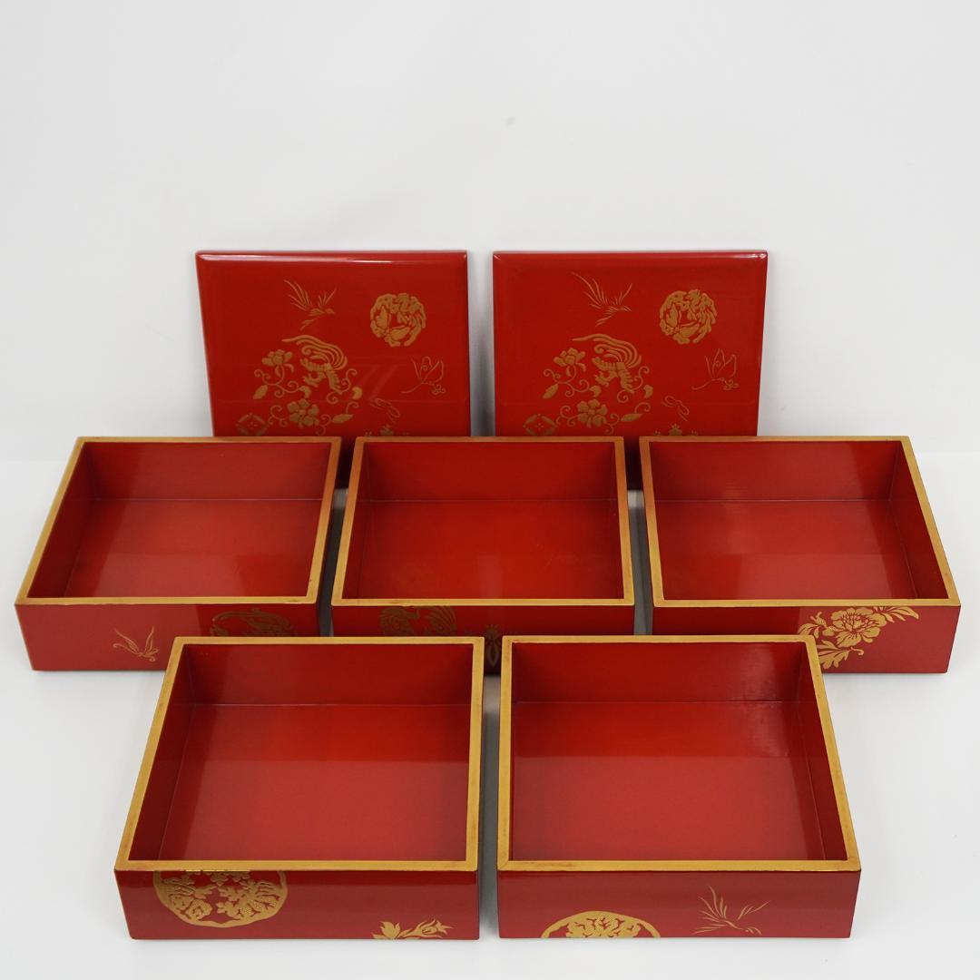 漆 蒔絵 重箱 五段 蓋2枚付き 松竹梅 縁起物 収納箱 付属