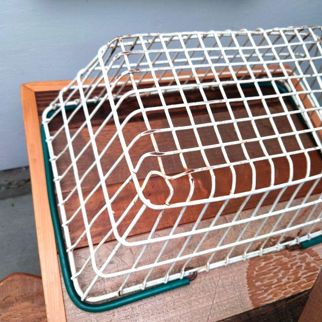 Made in USA ワイヤー　バスケット　緑　グリーン　白　古道具