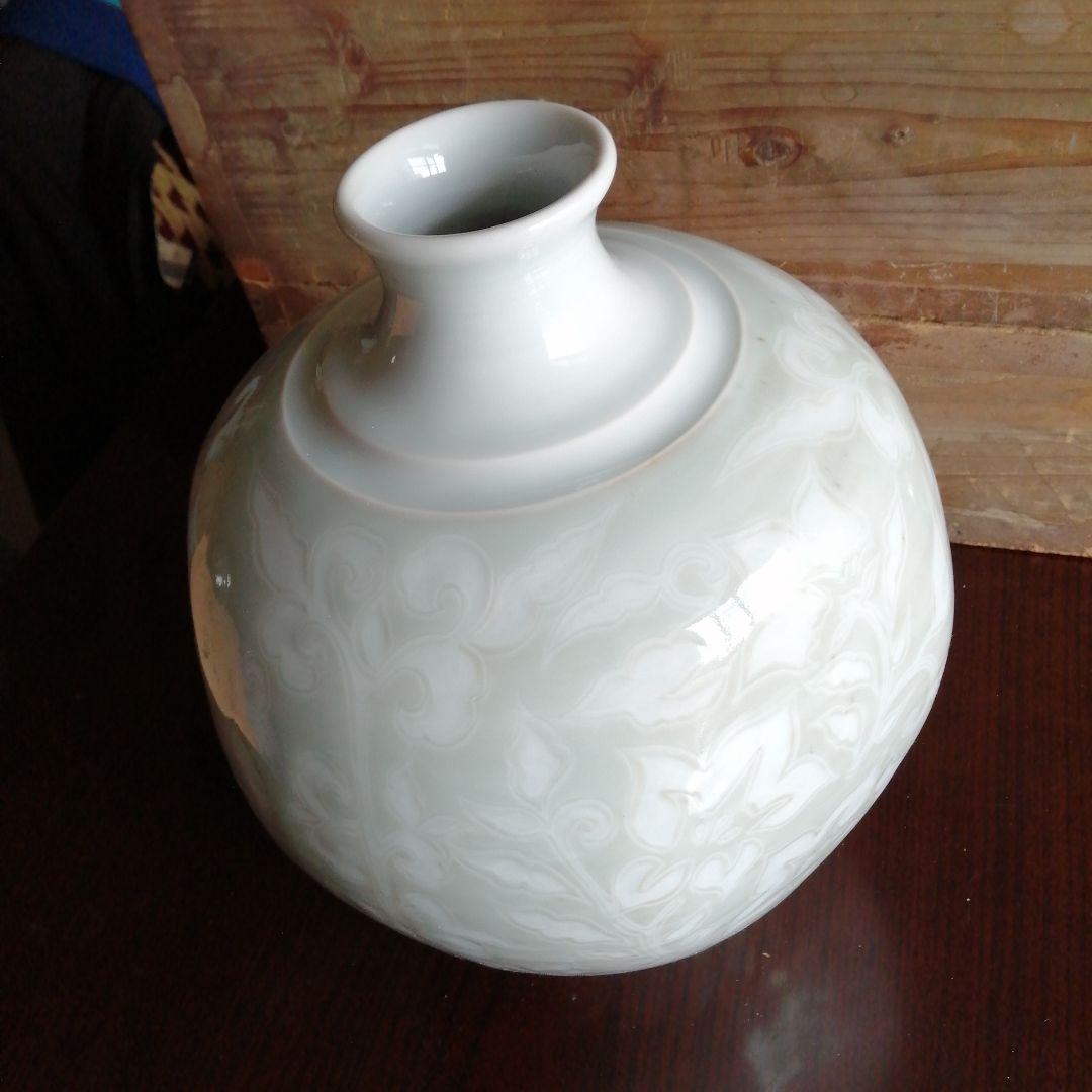 瀬戸焼　金子岩令　青白磁花瓶　32cm