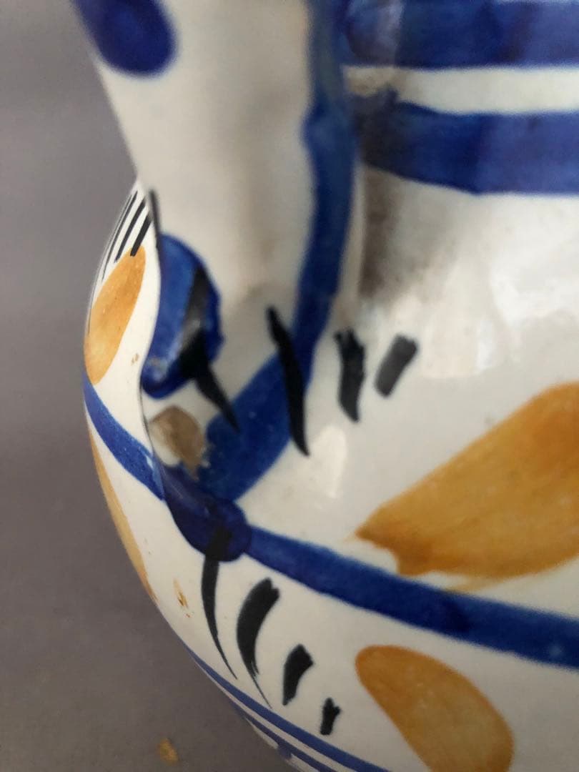 スペイン骨董　陶器　両手付き花瓶、壺　アンティーク