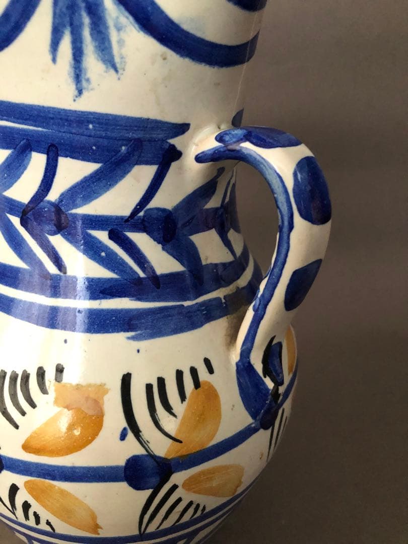 スペイン骨董　陶器　両手付き花瓶、壺　アンティーク
