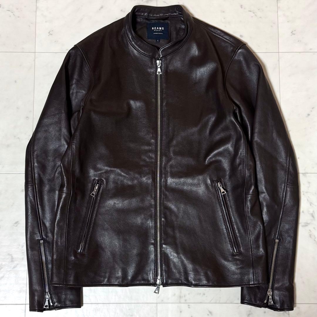 美品 BEAMS HEART シングルライダースジャケット ラムレザー L