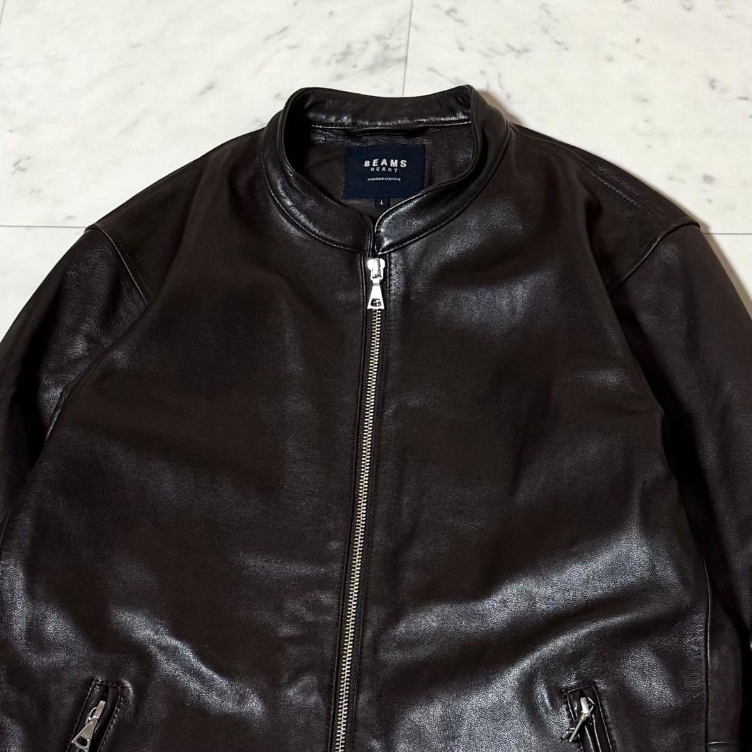 美品 BEAMS HEART シングルライダースジャケット ラムレザー L