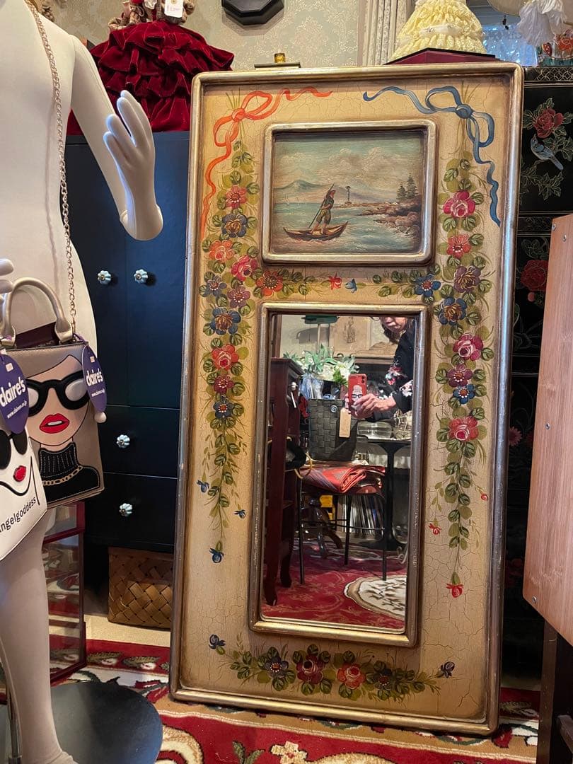 値下！スペイン製　トールペイント　大きめミラー