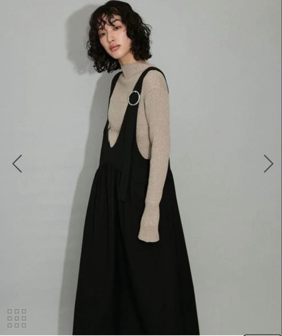 アダムエロペ サロペット フレアスカート 切り替え素材 ロング 黒 フリーサイズ