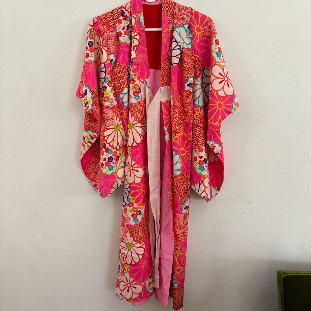 七五三 ３歳 アンティーク 菊丸紋着物 ベルベットの被布セット