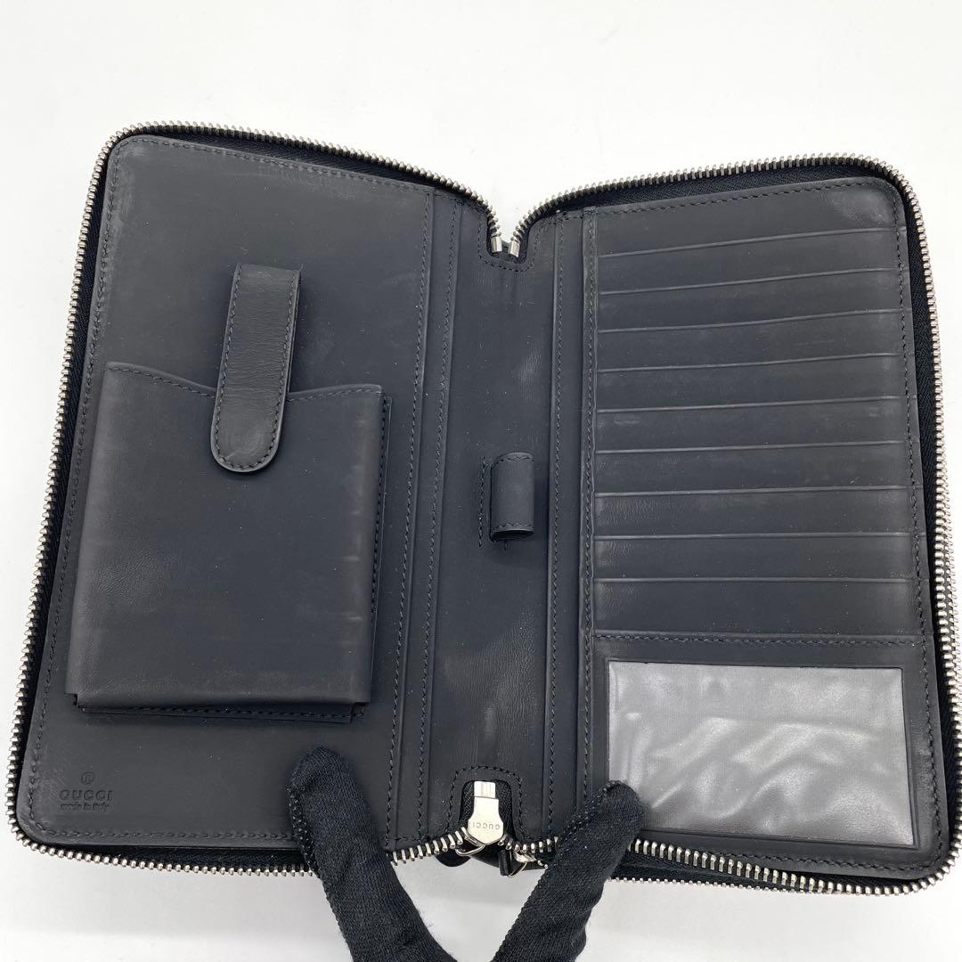 【極美品】グッチ　オーガナイザー　シェリーライン　シマ　GG レザー　ブラック