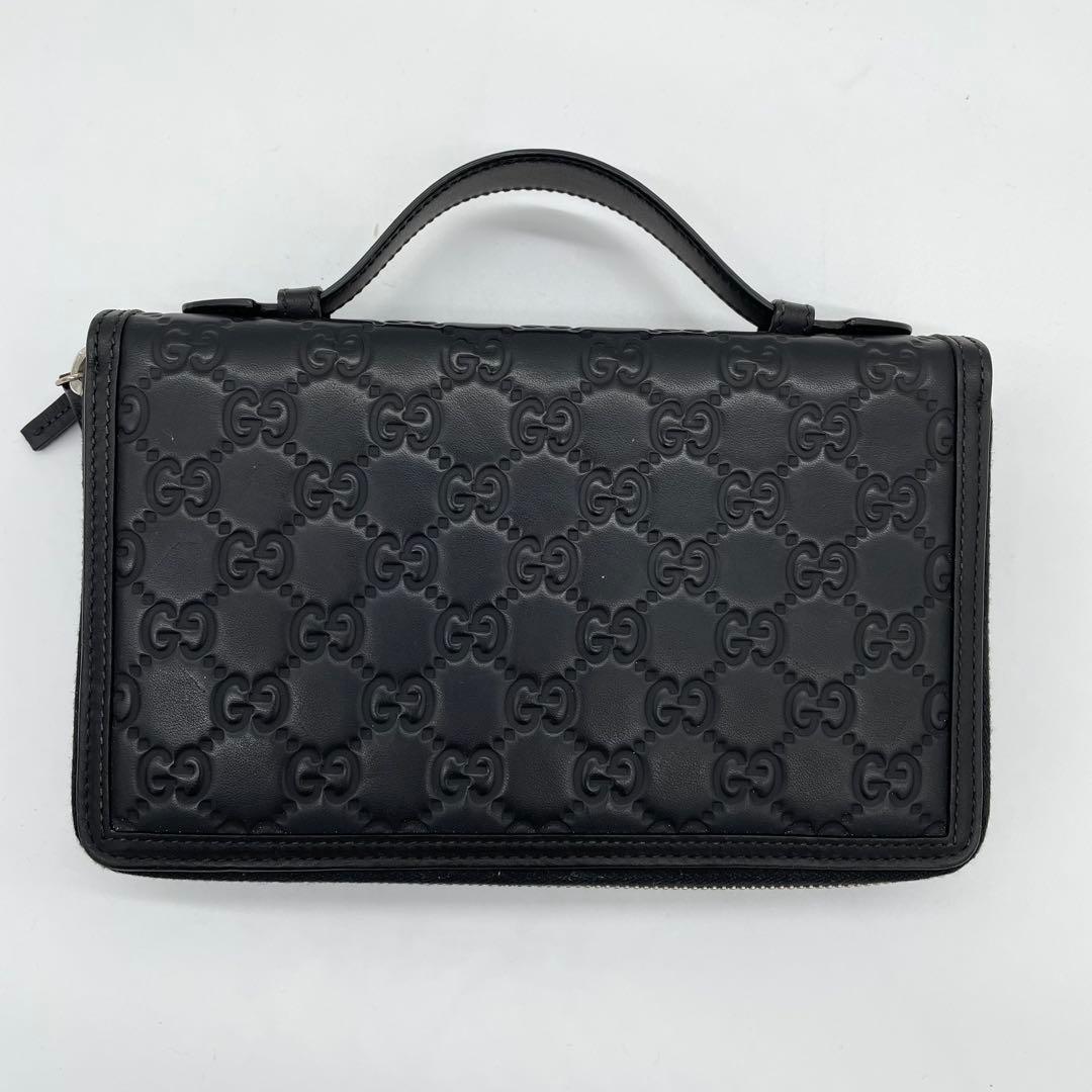 【極美品】グッチ　オーガナイザー　シェリーライン　シマ　GG レザー　ブラック