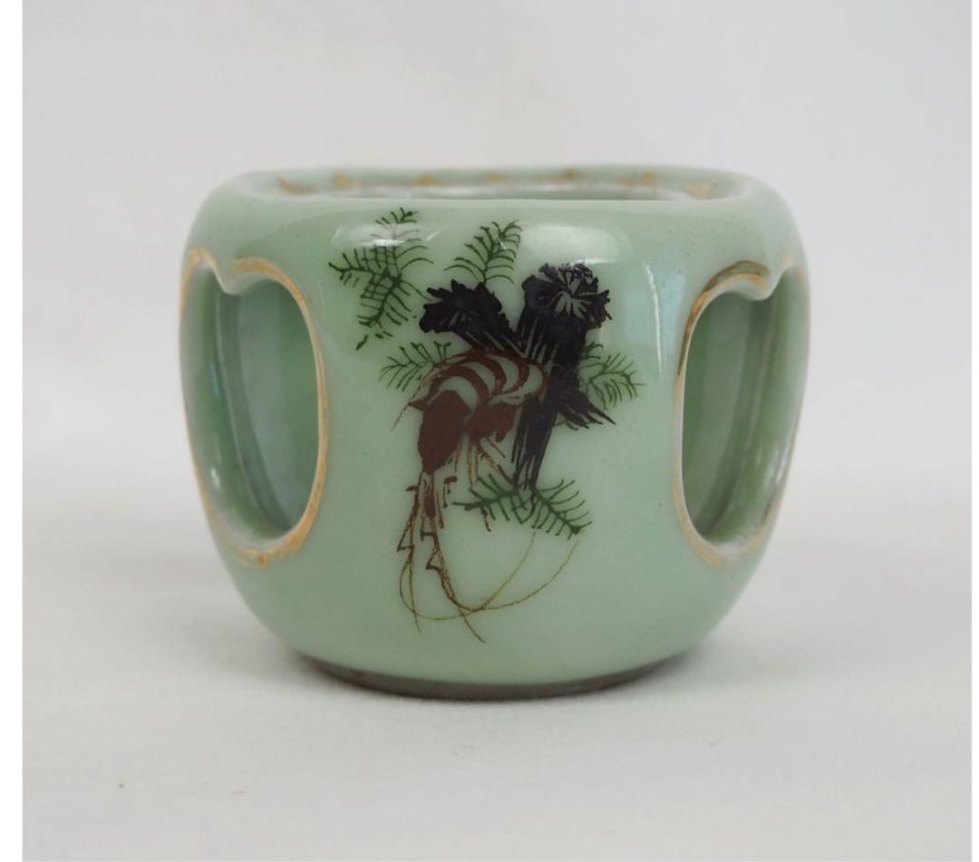 送料無料　明治時代　伊勢海老文青磁蓋置　検/楽山紫砂九谷備前萩焼常滑宝生伊万里骨