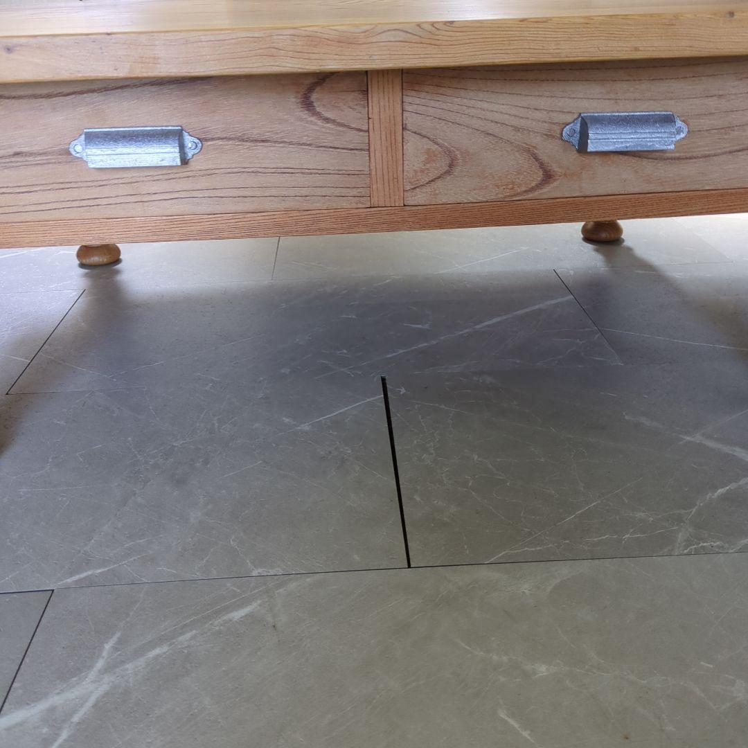 アンティークろくろ脚無垢材　パイン材ローテーブル大型　4杯引き出し対面式文机