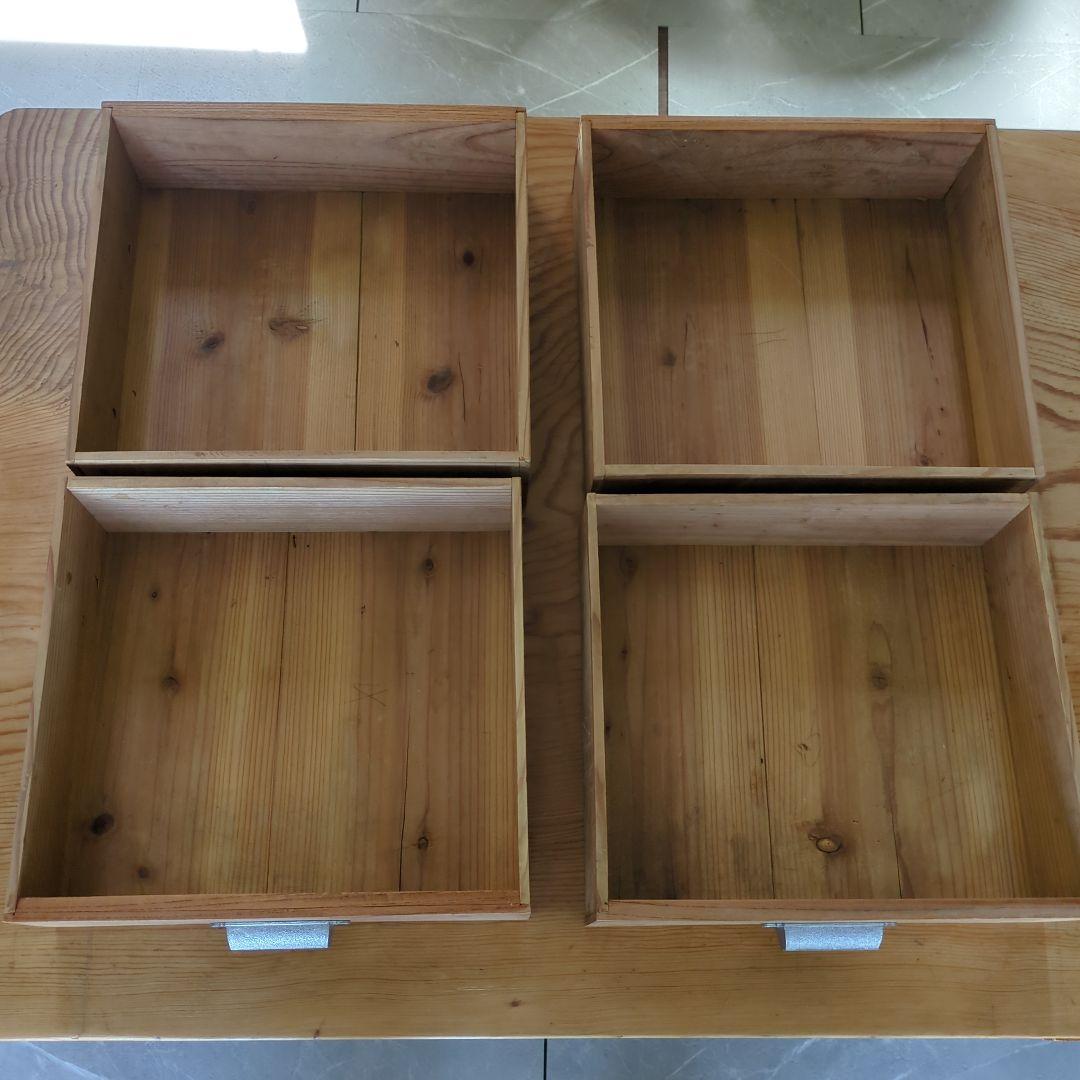 アンティークろくろ脚無垢材　パイン材ローテーブル大型　4杯引き出し対面式文机