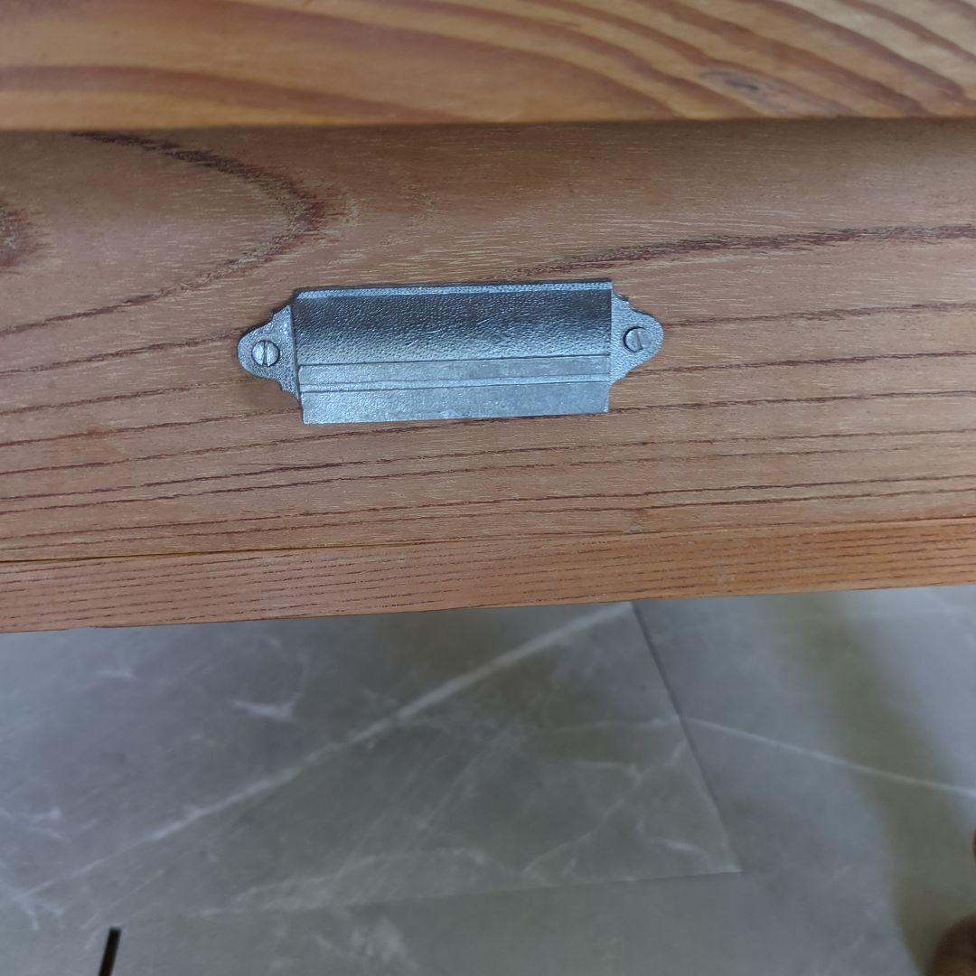 アンティークろくろ脚無垢材　パイン材ローテーブル大型　4杯引き出し対面式文机