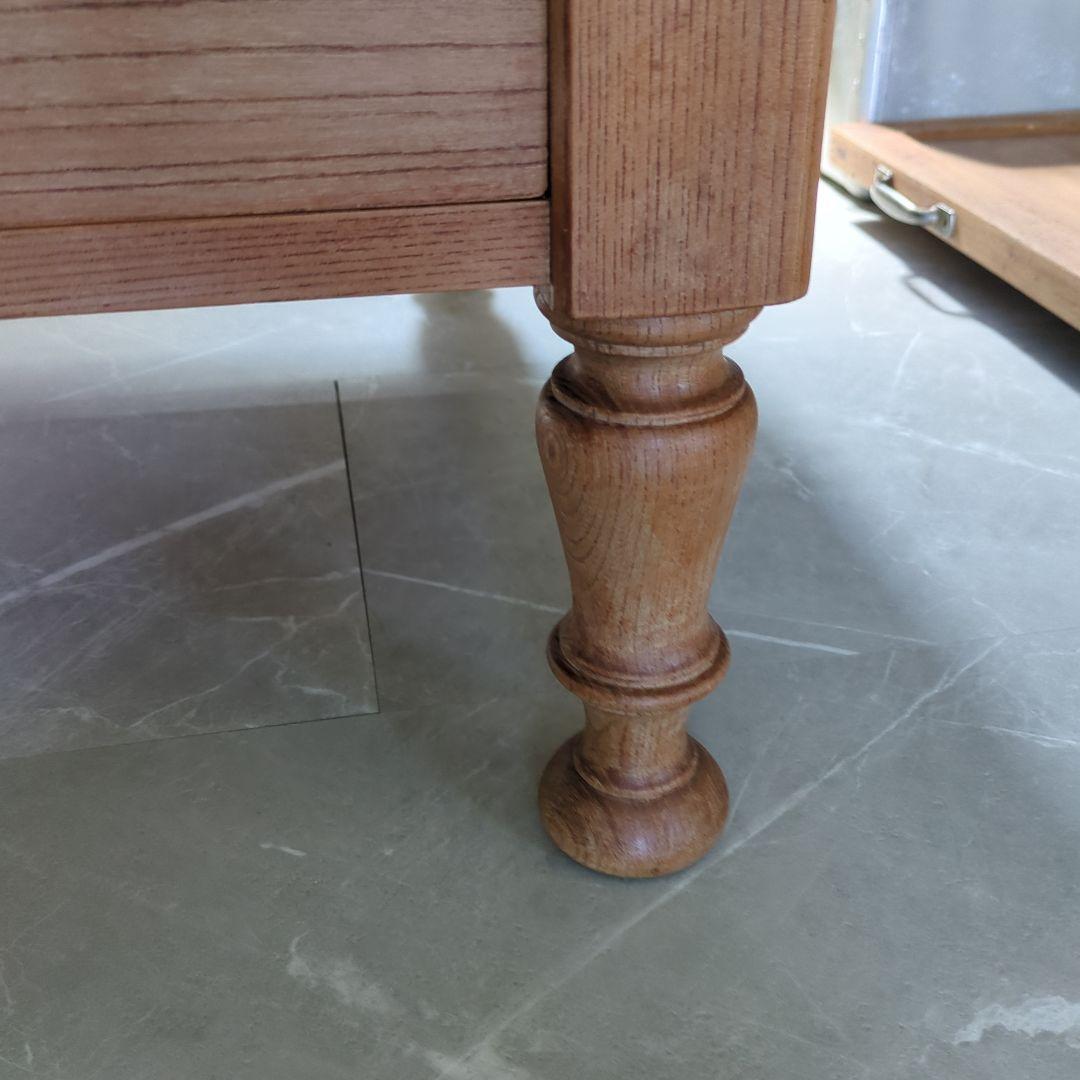 アンティークろくろ脚無垢材　パイン材ローテーブル大型　4杯引き出し対面式文机