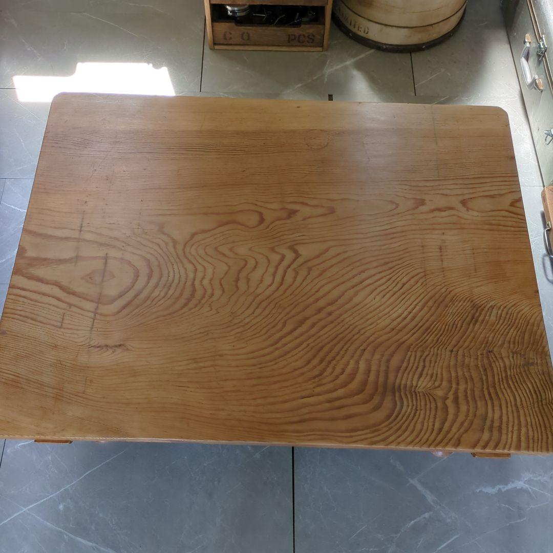 アンティークろくろ脚無垢材　パイン材ローテーブル大型　4杯引き出し対面式文机