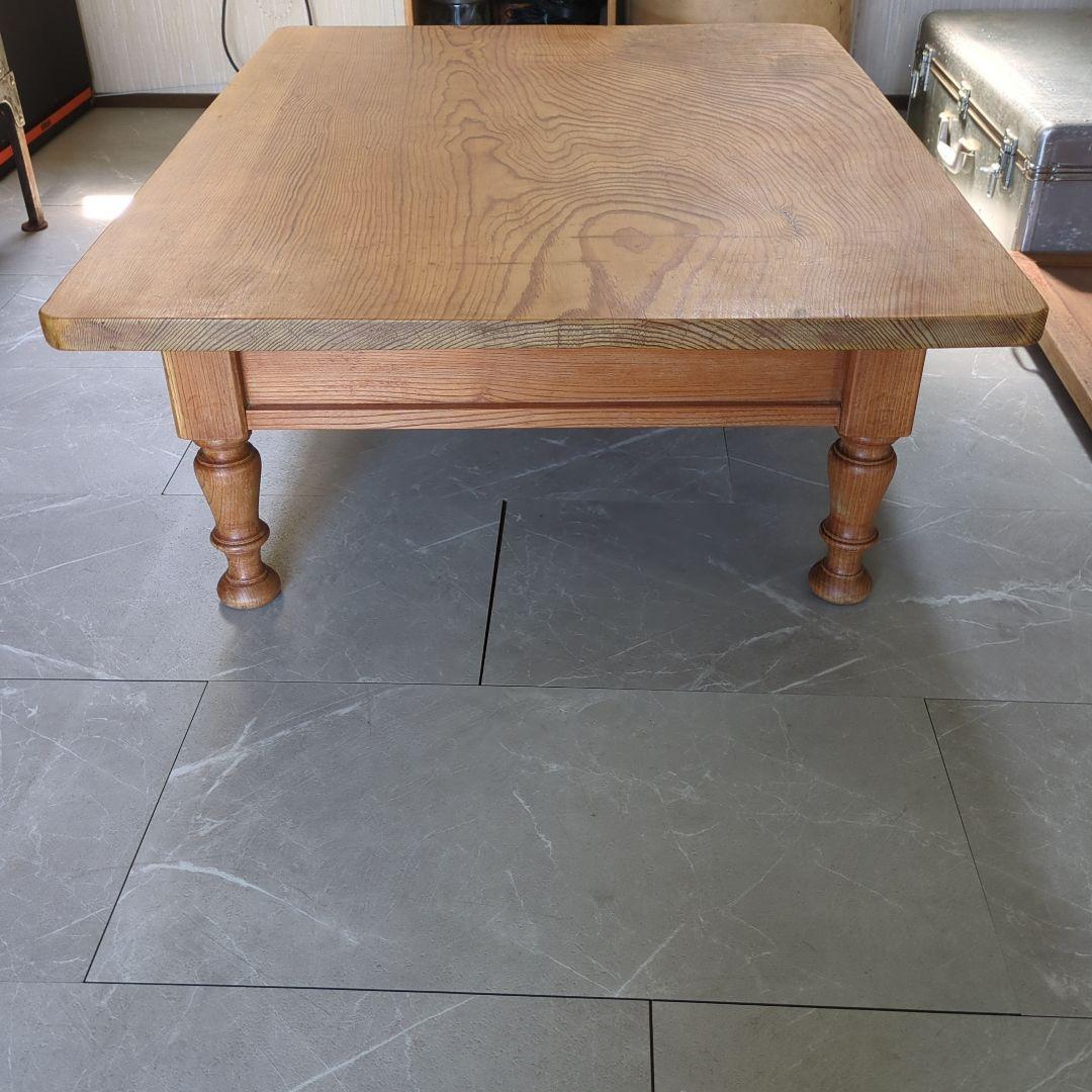 アンティークろくろ脚無垢材　パイン材ローテーブル大型　4杯引き出し対面式文机