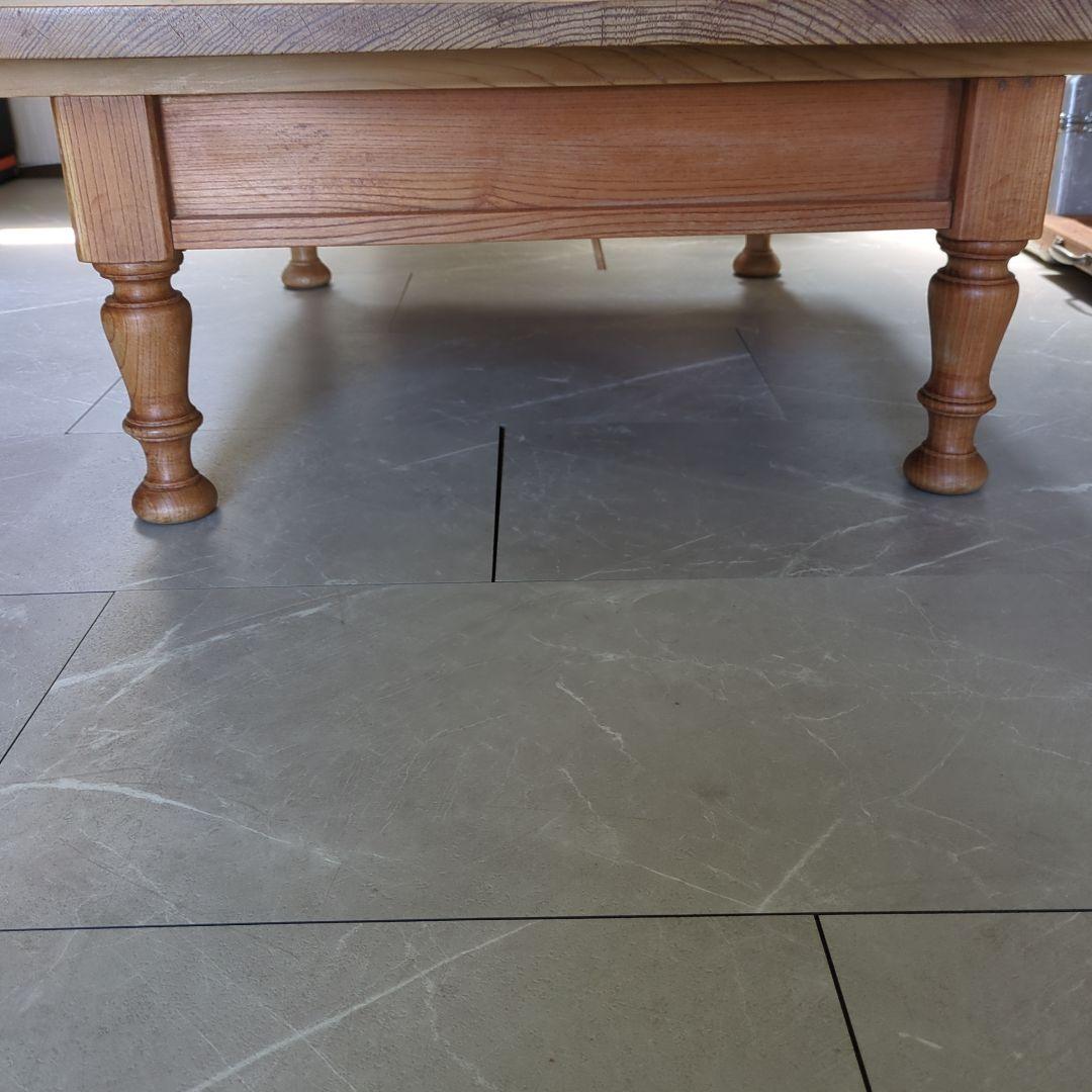 アンティークろくろ脚無垢材　パイン材ローテーブル大型　4杯引き出し対面式文机