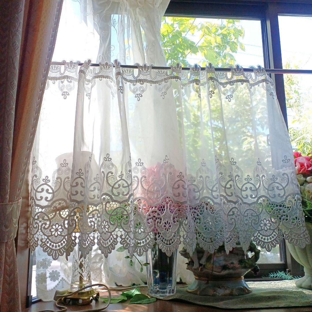 カフェカーテン【ほたる様オーダー品　トルコ刺繍マクラメレース　トリムデザイン】