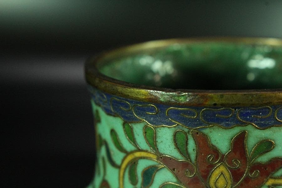 中国美術 七宝 纏枝蓮花紋 双耳 壷(K-YC548)