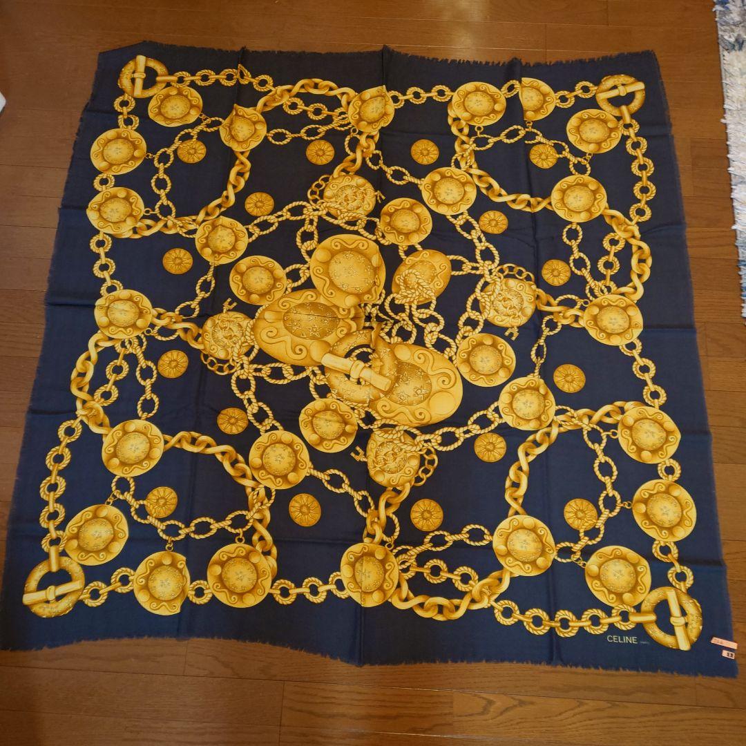 CELINE 大判ストール ネイビー/ゴールド