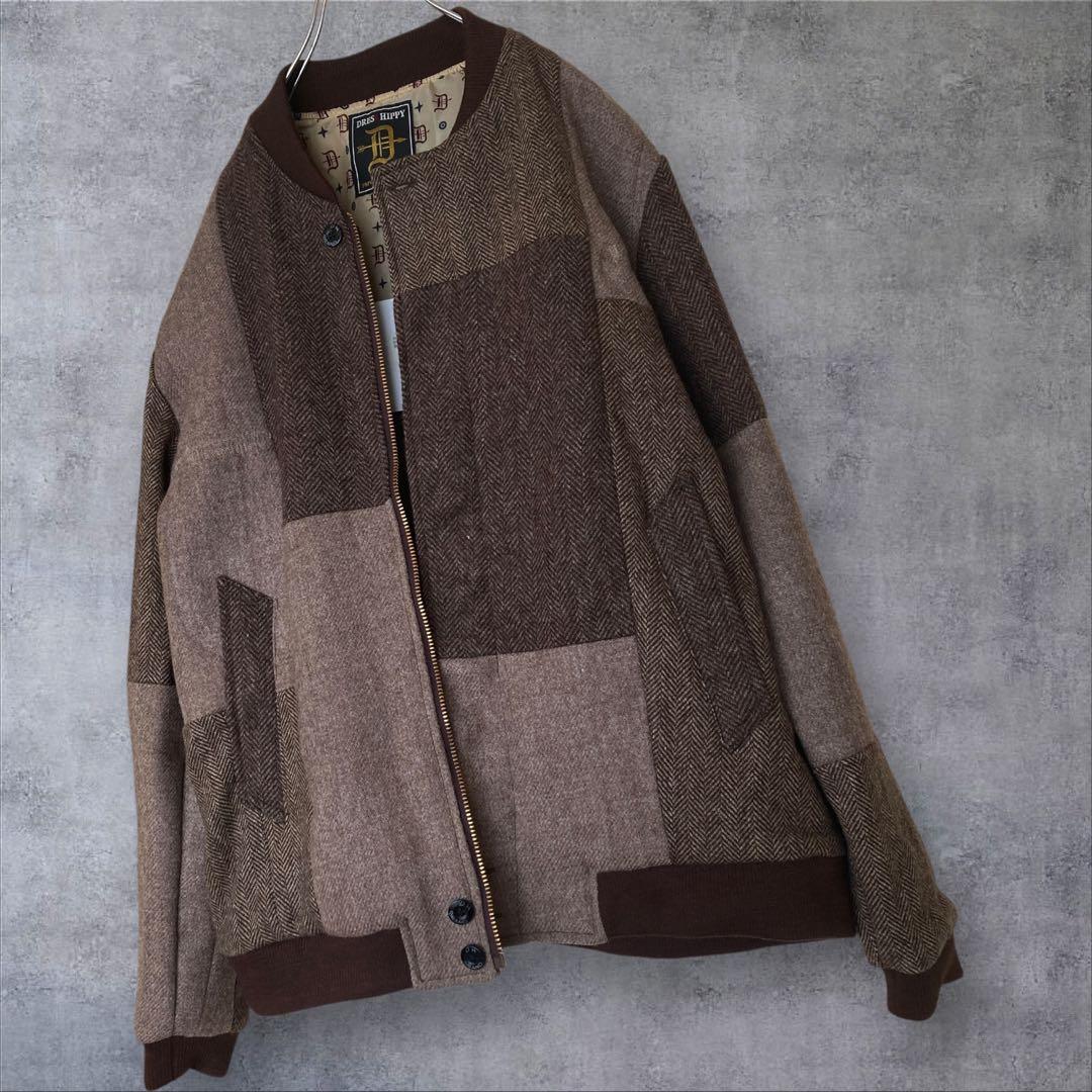 【新品タグ付】ハリスツイード ダービージャケット パッチワーク ブラウンミックス