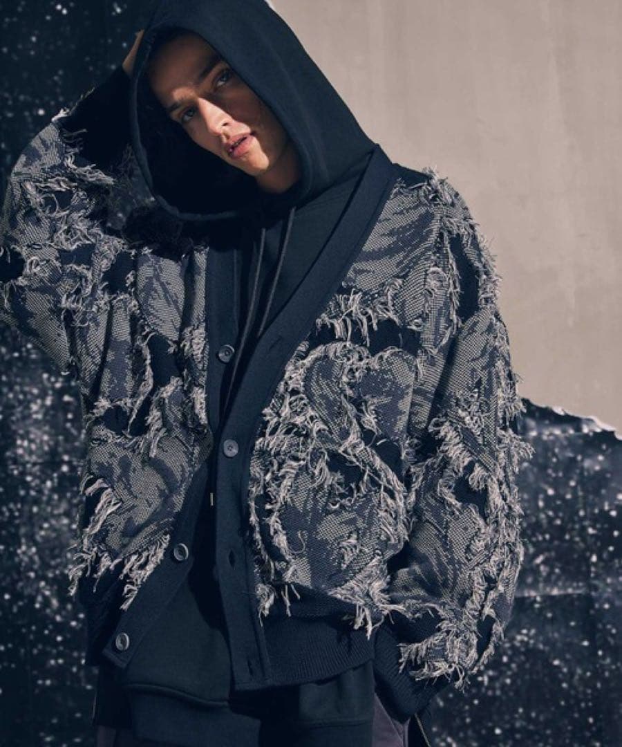 メゾンスペシャル グランジ リーフ ジャガード オーバー ニット カーディガン