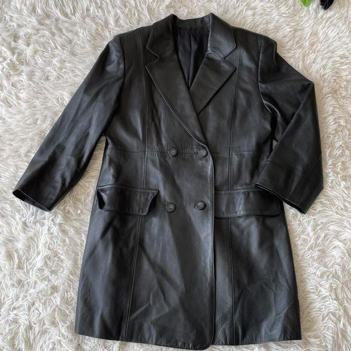 羊革 レザーコート　チェスターコート　襟フェイクファー ひざ丈 日本製　ブラック