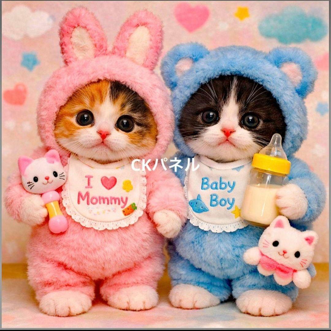 激レアねこパネル生地　一組ポメラニアン　ハンドメイド