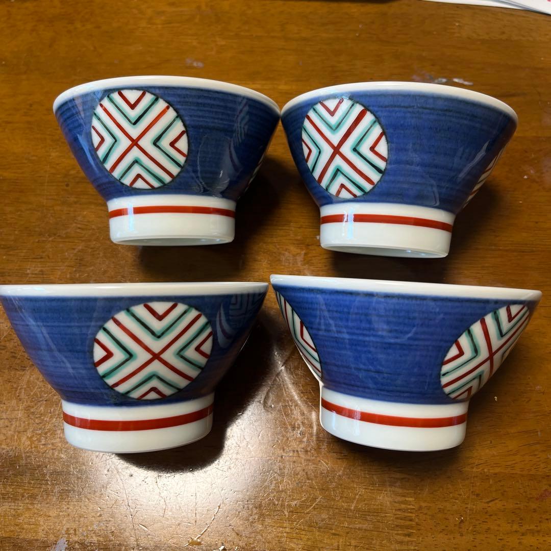 砥部焼　梅山窯　くらわんか　茶碗　4客