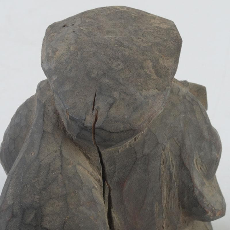 時代木彫　大黒天像　置物　書付時代箱　C　9877