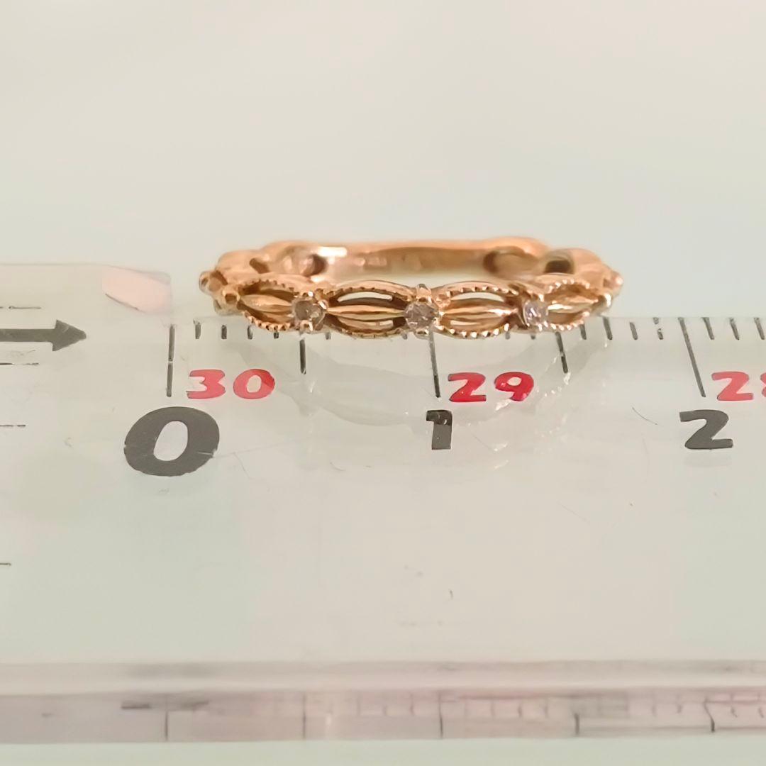 agete　K10 YG　透かし　ミルグレイン　ダイヤモンド　リング　1号