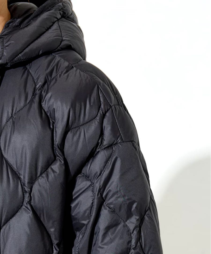 【TAION】別注フード ミドル丈 ソフト ダウンコート　ブラック