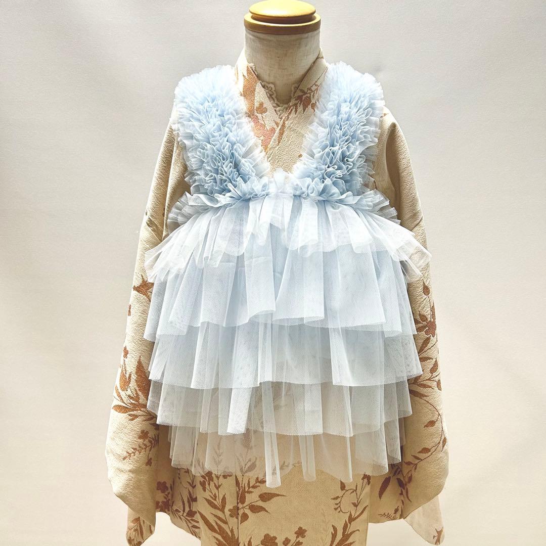 被布エプロン【babyブルーフリル】　チュール被布　被布ドレス　チュールドレス