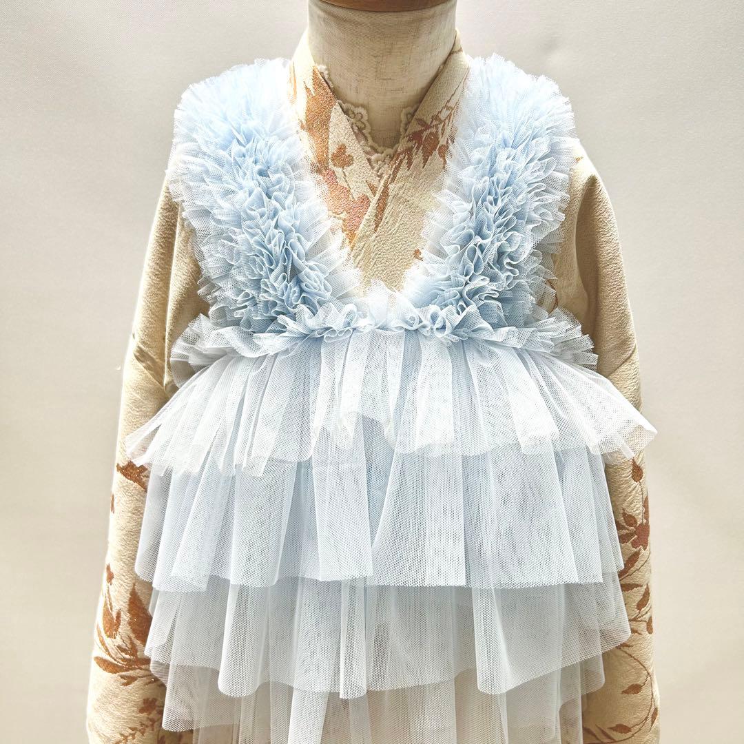 被布エプロン【babyブルーフリル】　チュール被布　被布ドレス　チュールドレス