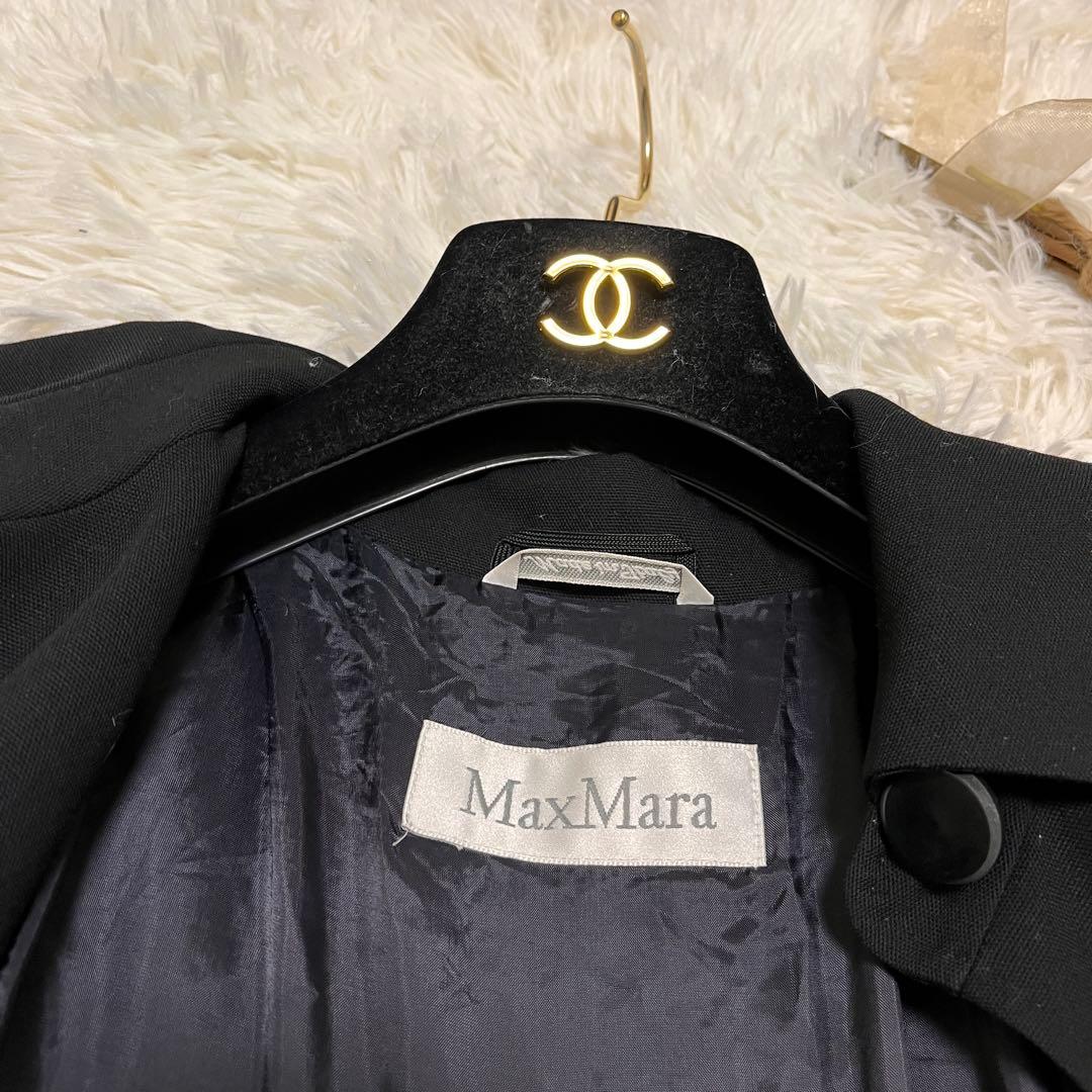 【美品】マックスマーラ　白マグ　薄手　コート　羽織り　ベルト　ロング丈　黒　高級