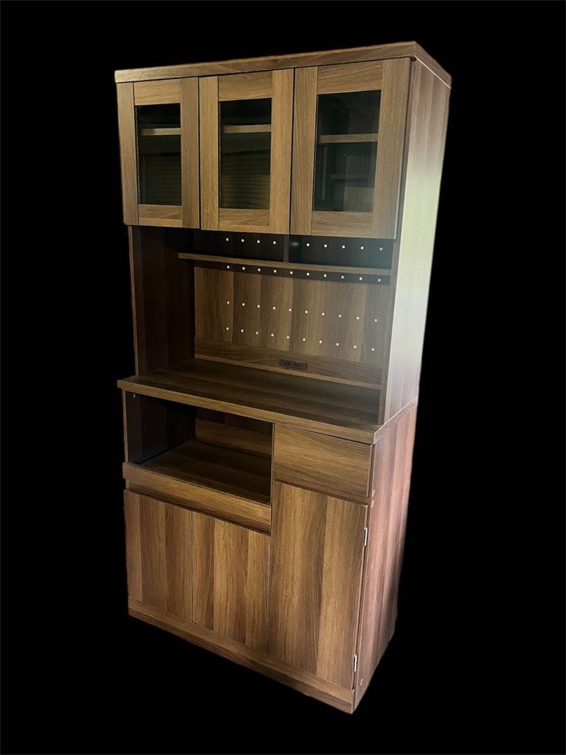 ウッド調 食器棚 ガラス扉付き