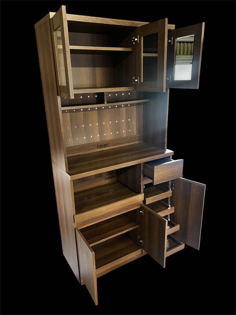 ウッド調 食器棚 ガラス扉付き