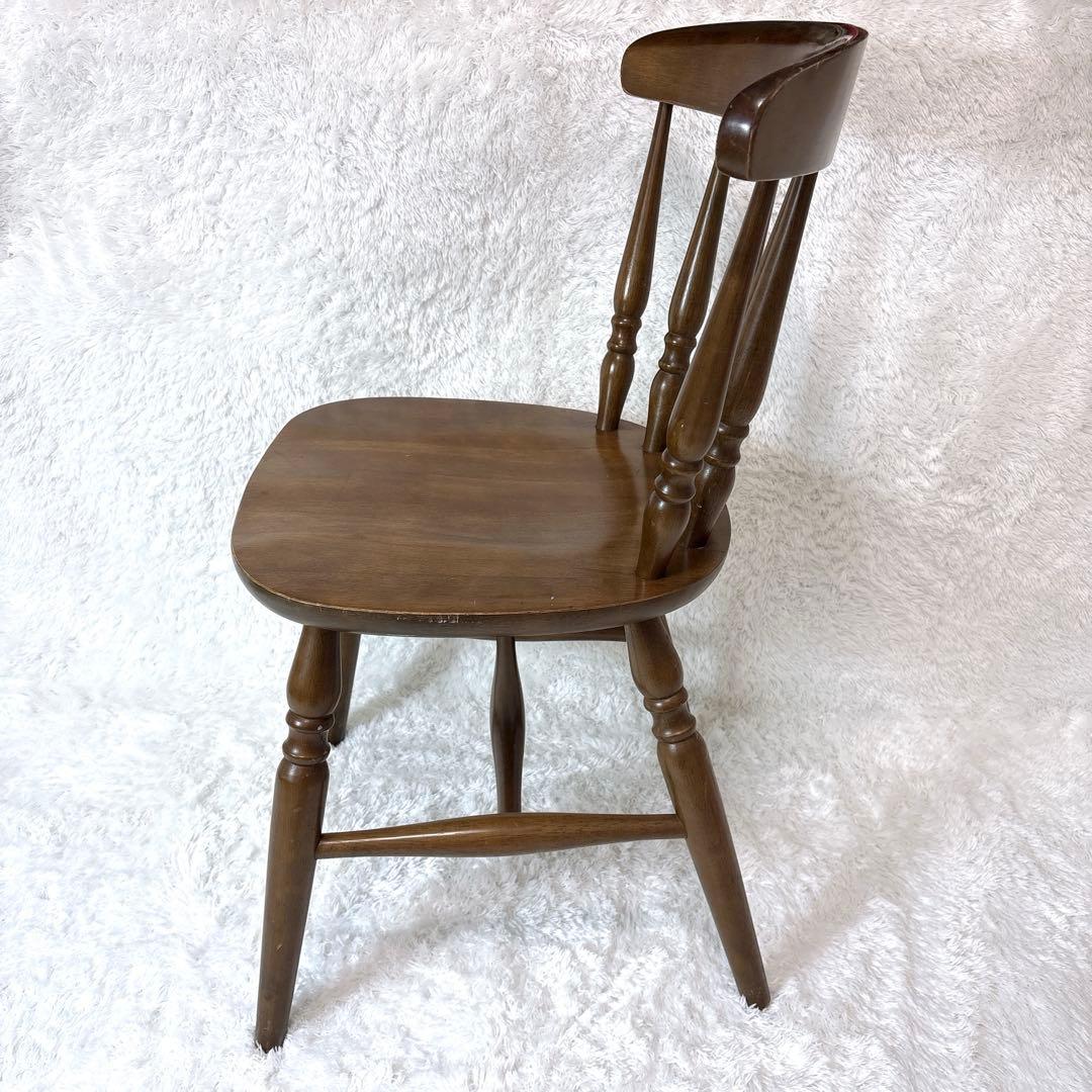 木製 アンティーク調 レトロ スピンドルバックチェア ブラウン