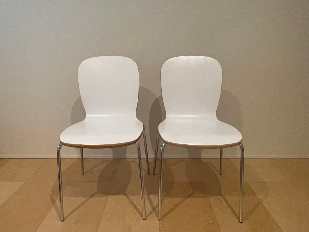 plywood White leather chair ダイニングチェアー×2