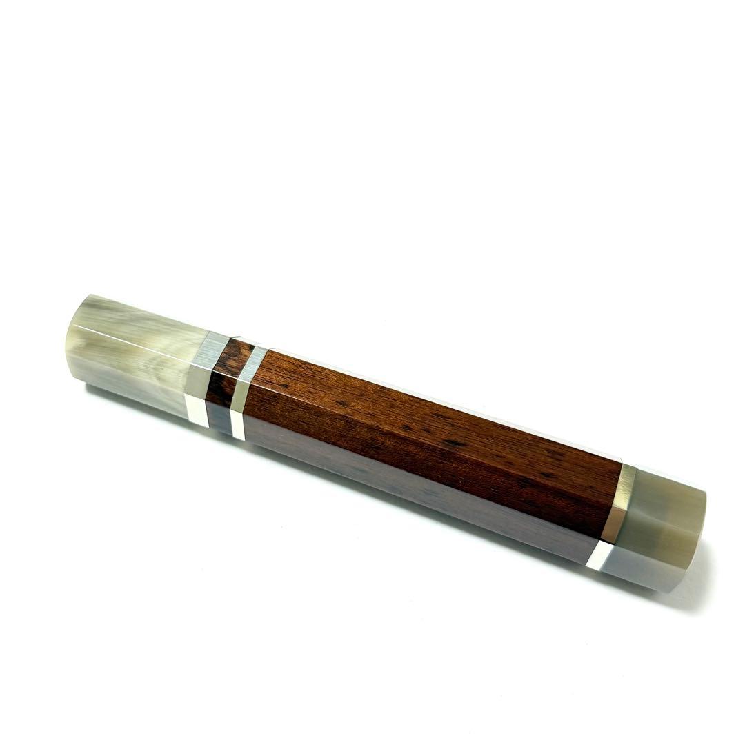 三段銀巻 白水牛角 柳刃300 スネークウッド八角柄 柳刃尺 手作り 包丁の柄