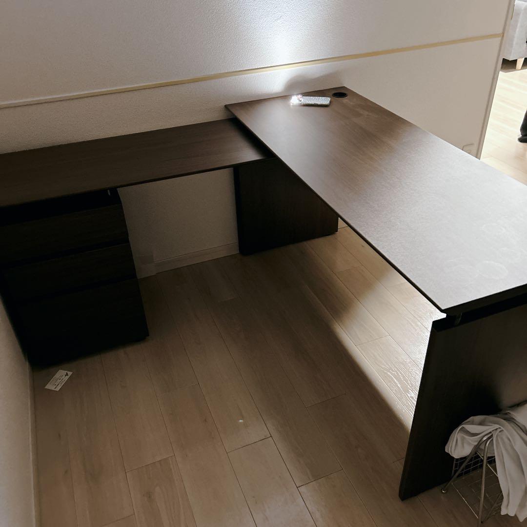 ブラウン L字型パソコンデスク 引き出し付き ニトリ RB004 140