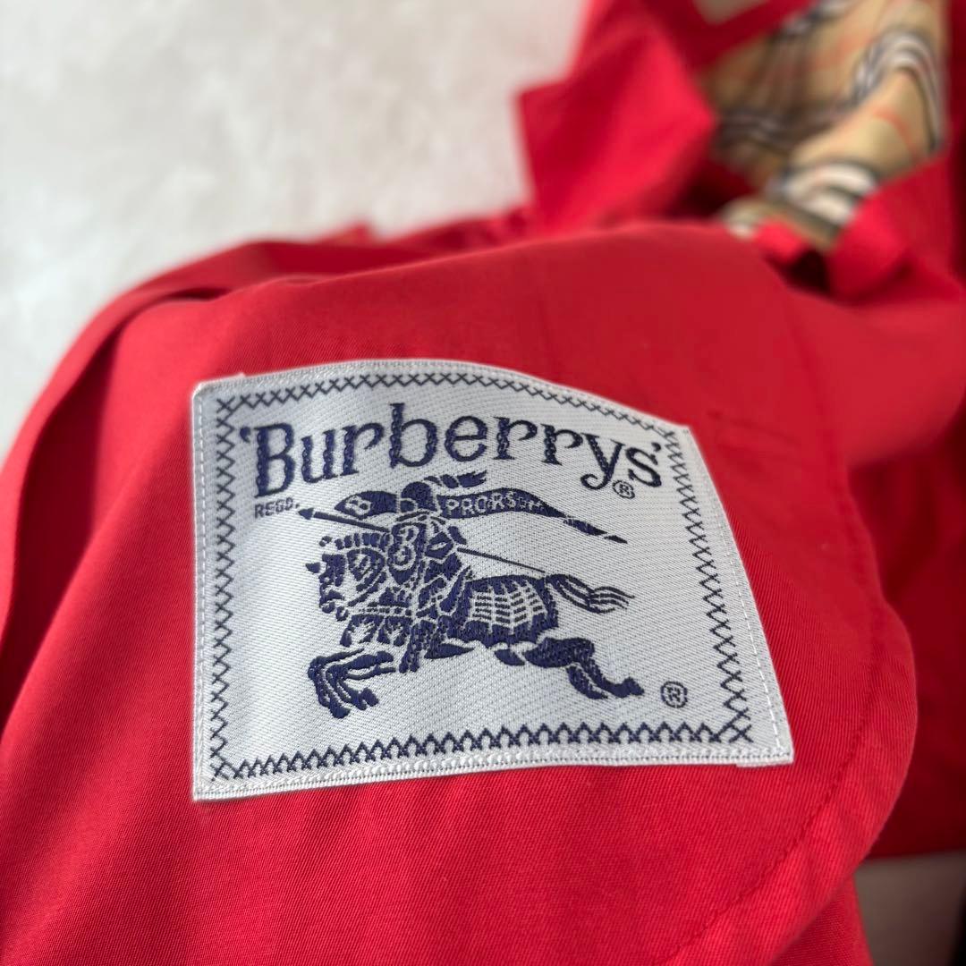 BURBERRY バーバリー　金ボタン　ノバチェック　ステンカラーコート　レッド