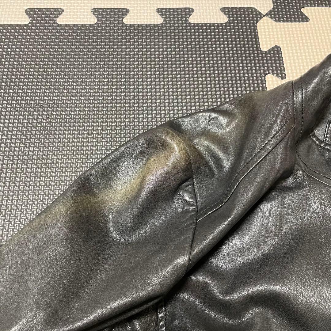 ARMANI EXCHANGE 黒レザージャケット ダブルジッパー　ラムレザー