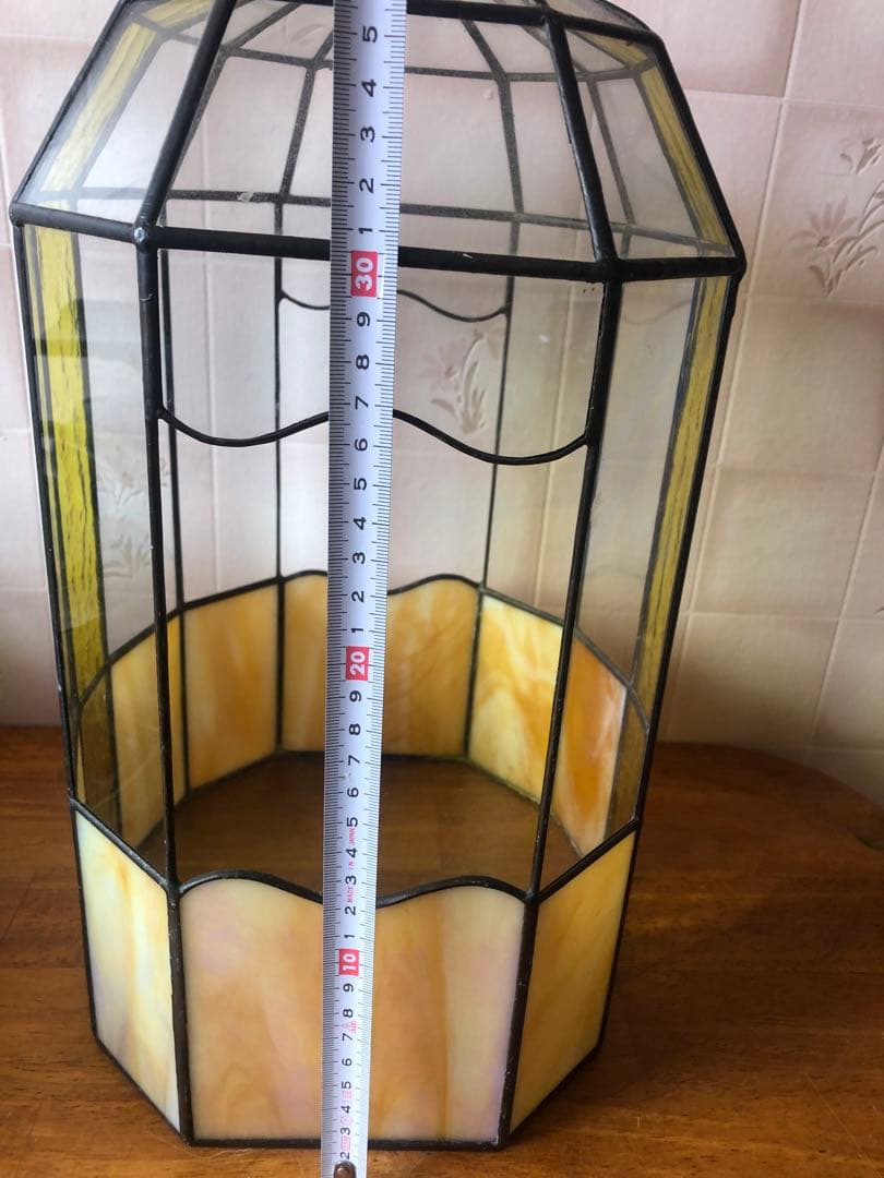 H ステンドグラス　ドーム型　鳥籠風　バードケース　アンティーク調　ガラスケース