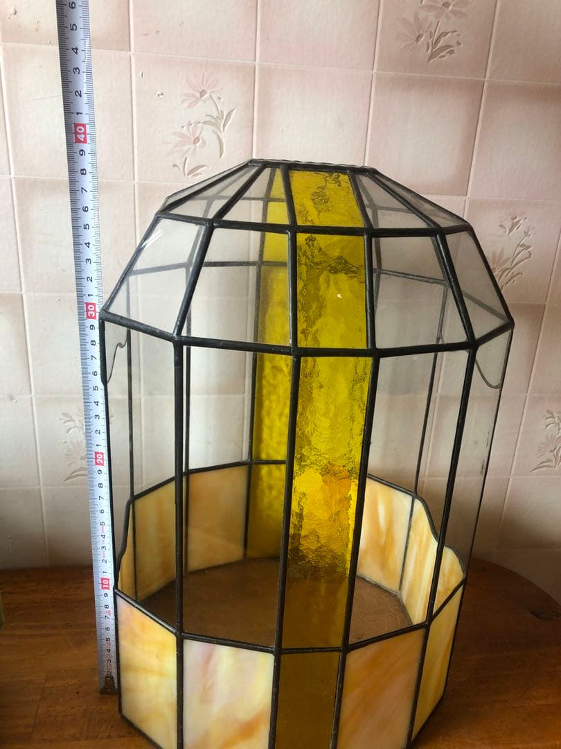 H ステンドグラス　ドーム型　鳥籠風　バードケース　アンティーク調　ガラスケース
