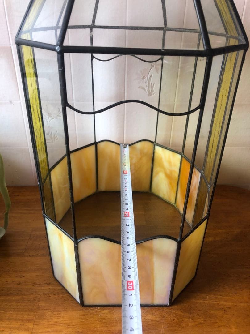 H ステンドグラス　ドーム型　鳥籠風　バードケース　アンティーク調　ガラスケース