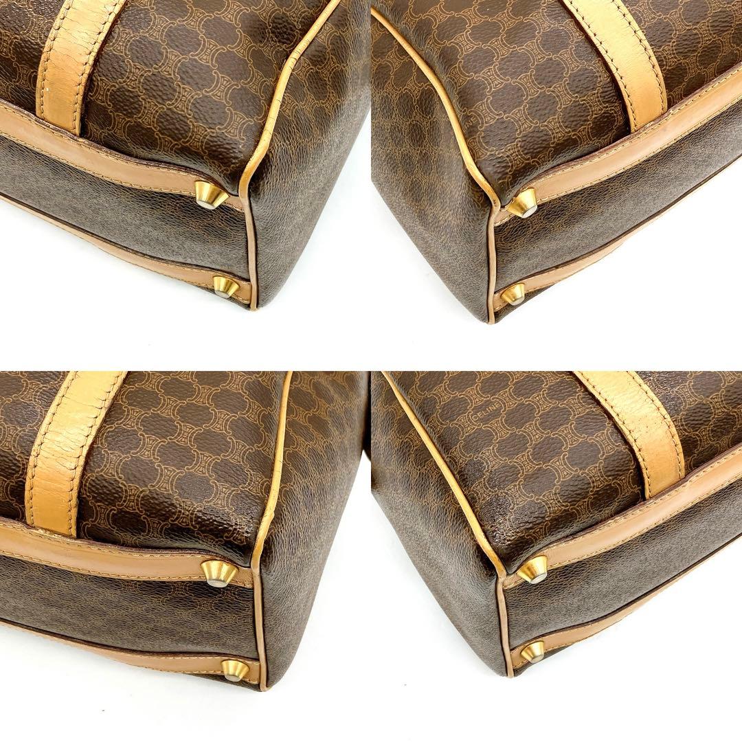 【CELINE】ミニボストンバッグ　マカダム柄　ゴールド金具　PVC ブラウン